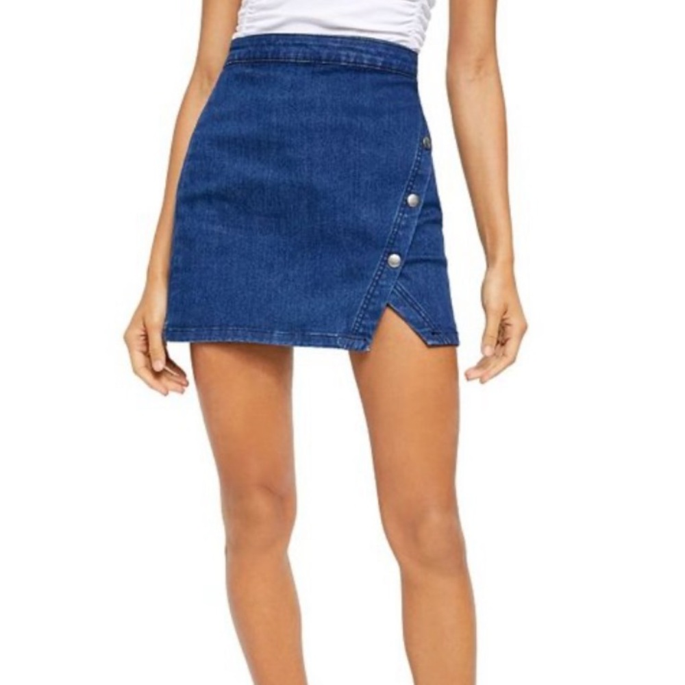 Free people notched denim mini skirt